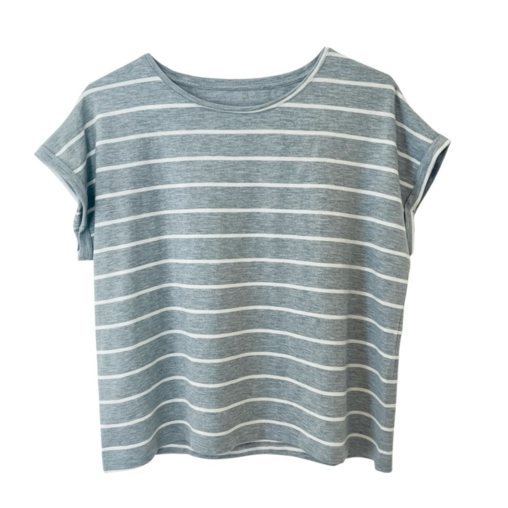 ZYIA gray stripe shoulder tee
